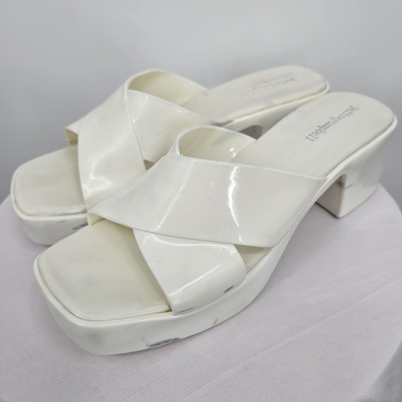 Jeffrey Campbell White Patent Block Heel Mules Size 11 - Picture 1 of 9
